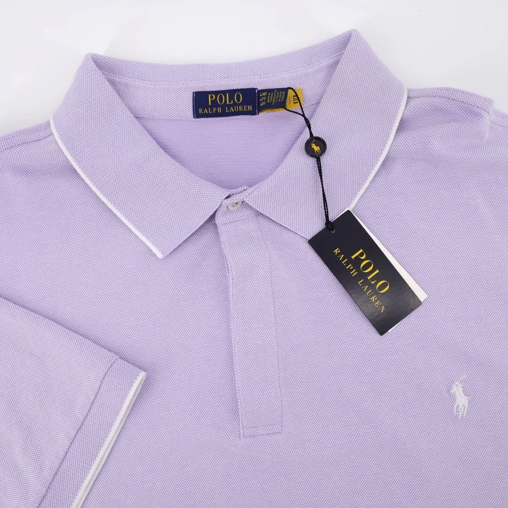 NEW Polo Ralph Lauren Tipped Piqué Polo Shirt Purple Short Sleeve Mens 4XB